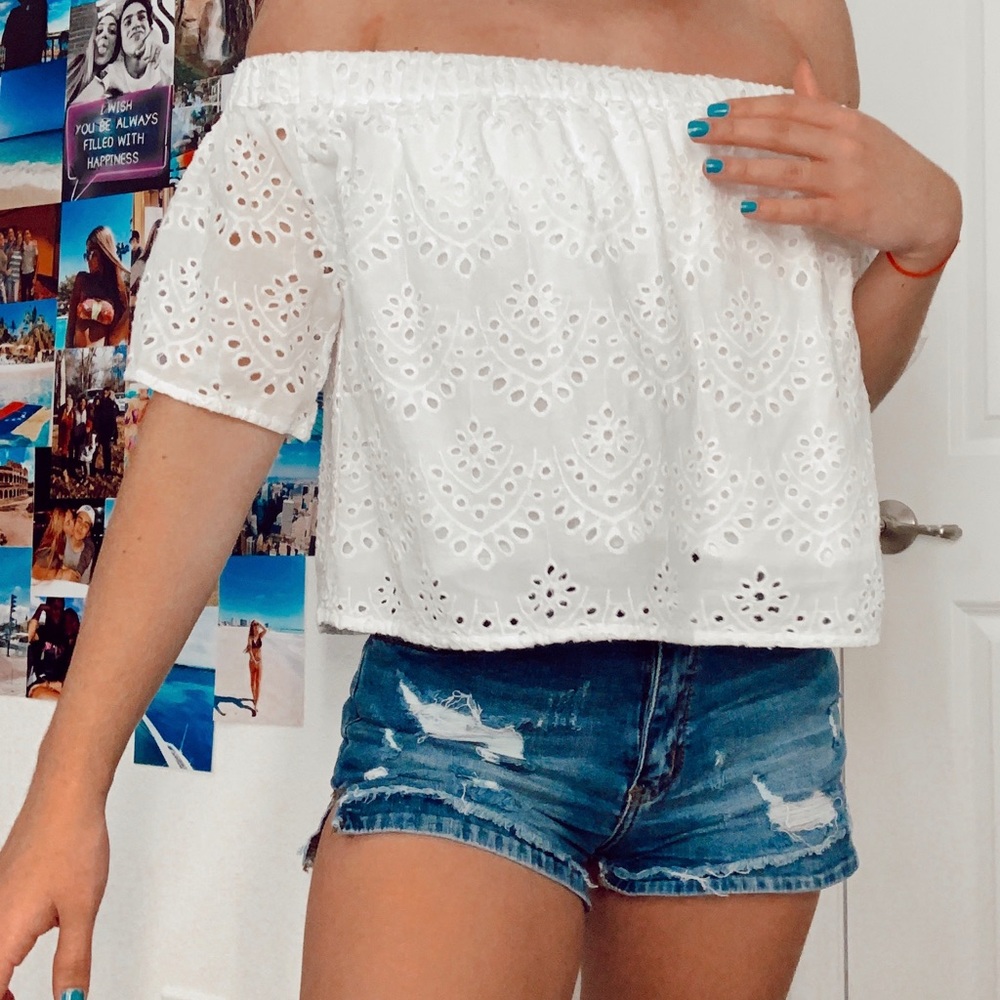White, laced off the shoulder shirt